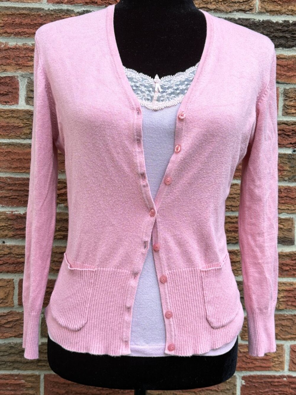 Marks & Spencer Pink Silk Blend Cardigan & Lace Cami Set UK 12/14